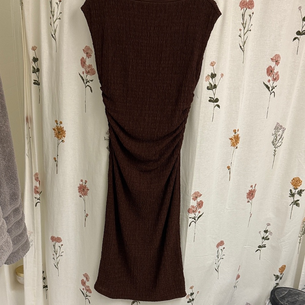 H&M Chocolate Brown Ruched Midi Dress